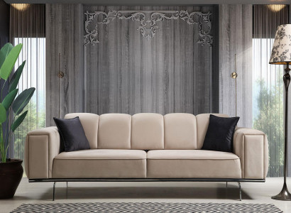 Couch Luxus Stoffsofa Dreisitzer Polstersofa Beige Sofa Stoff 3 Sitz